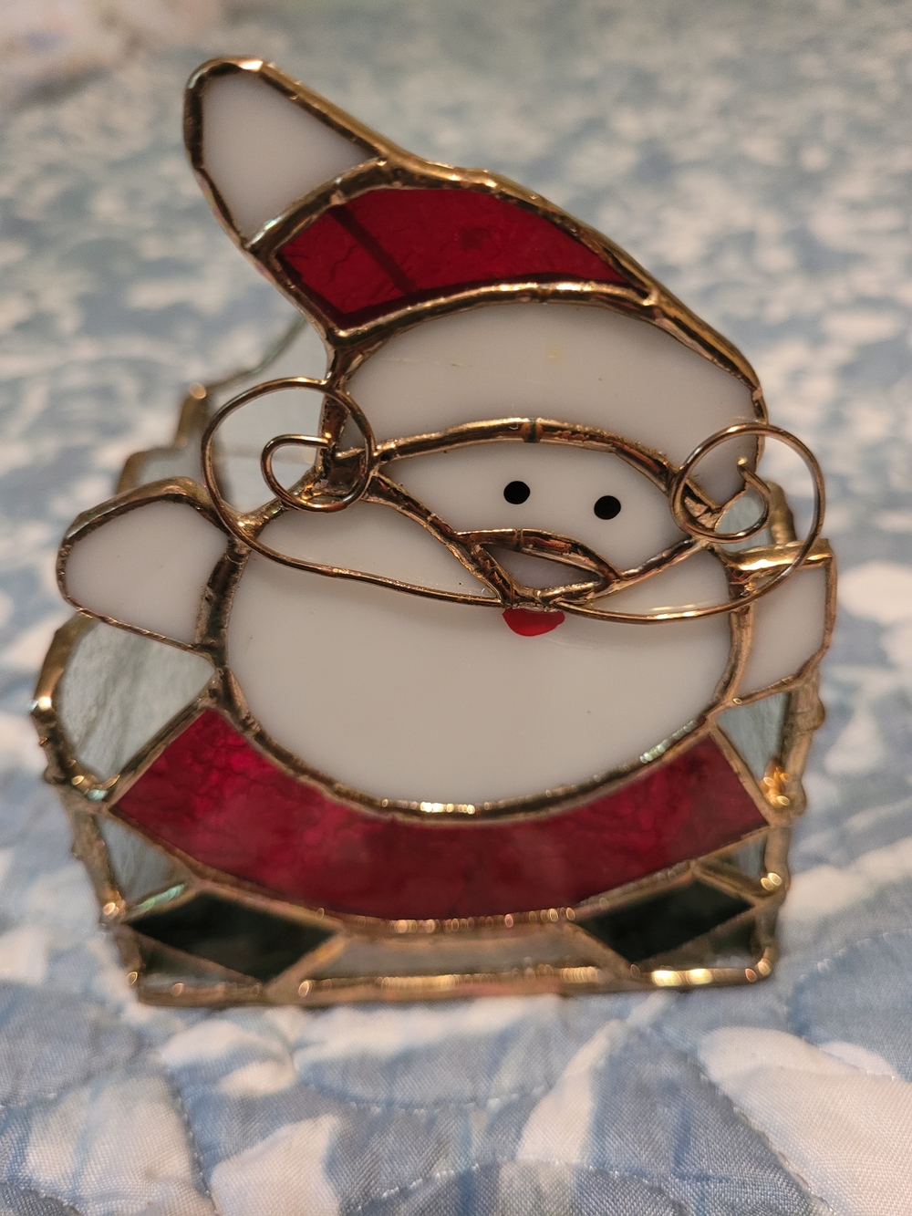 Stained Glass Santa Holiday Accent - White and Red